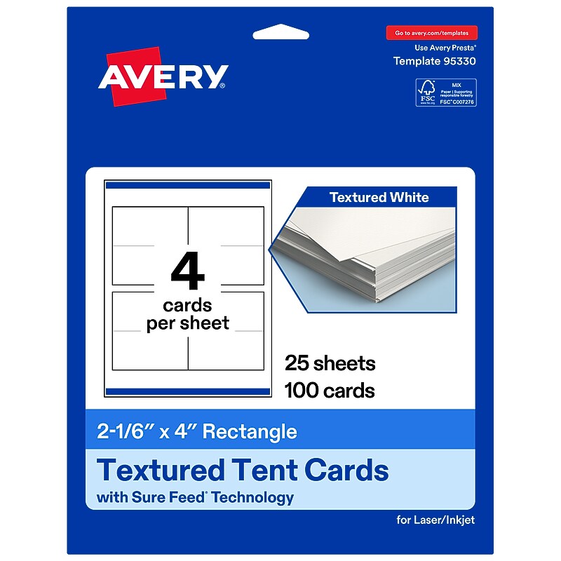 Avery Rectangle Tent Cards , 2-1/6" x 4", Textured Matte, 100 Labels/Pack (95330)