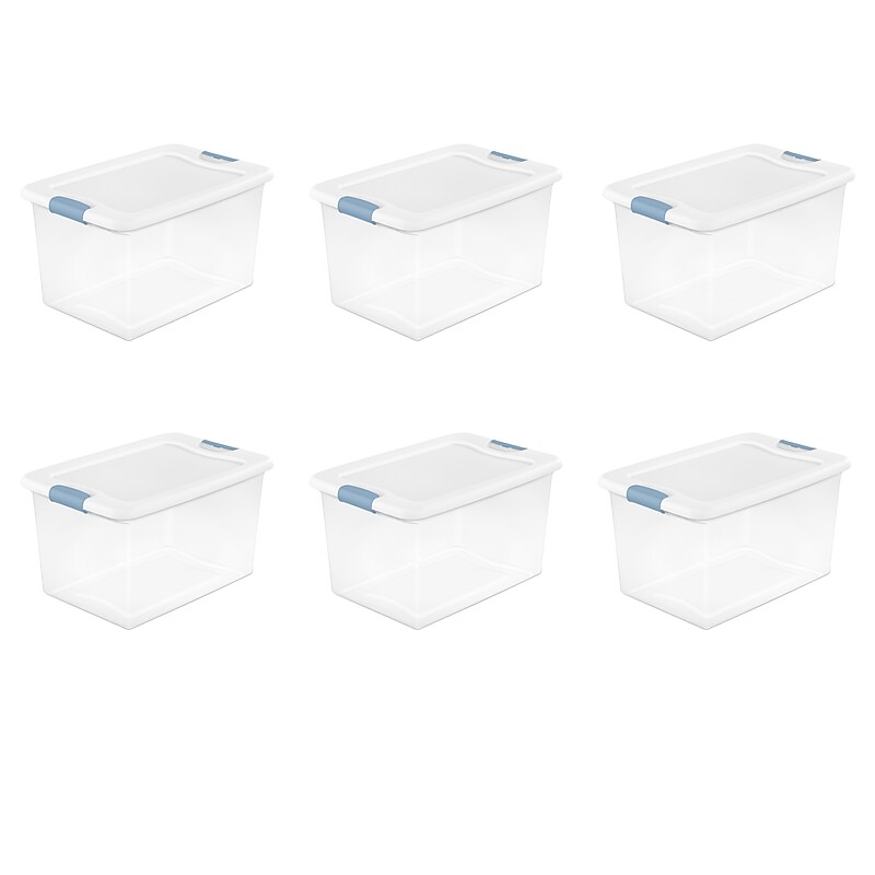 Sterilite 64 Quart Latching Storage Bin with Lid, Plastic, White, 6/Carton (14978006CT)