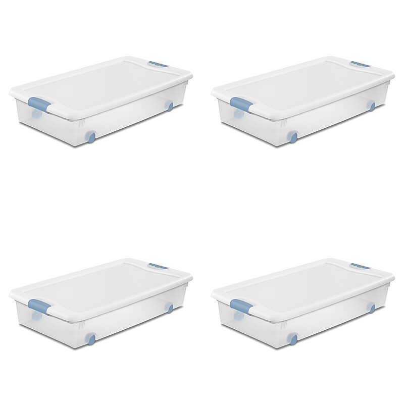 Sterilite 56 Quart Wheeled Latching Storage Bin with Lid, Plastic, White, 4/Carton (14988004CT)