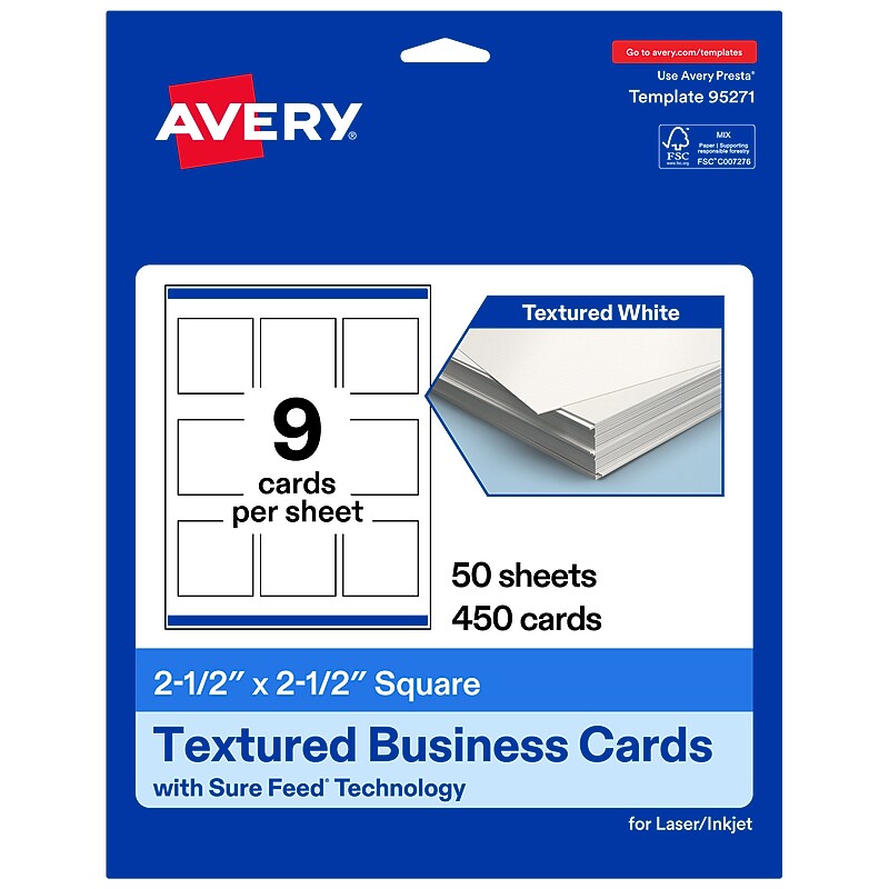 Avery Square Business Cards, Matte White, 400/Pack (19479399831)