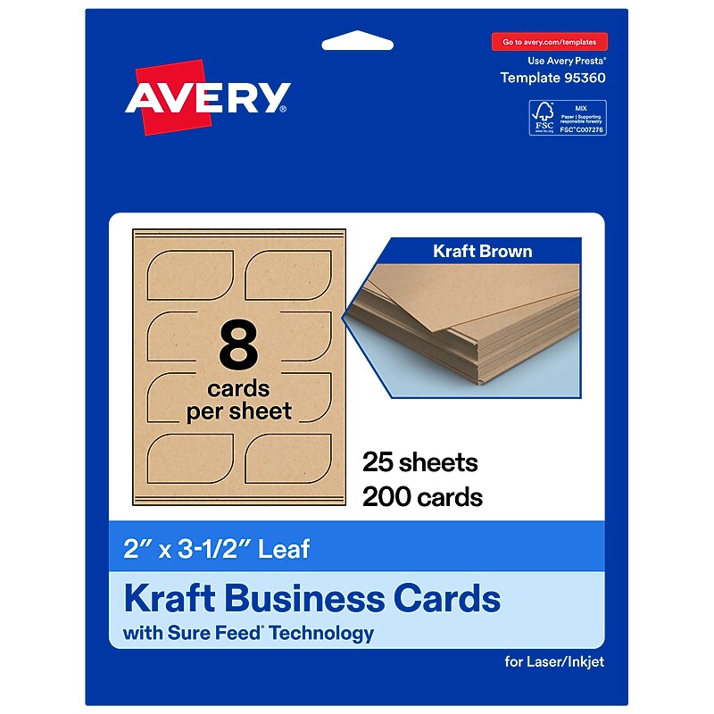 Avery Leaf Business Cards, Matte Kraft Brown, 200/Pack (19479398945)