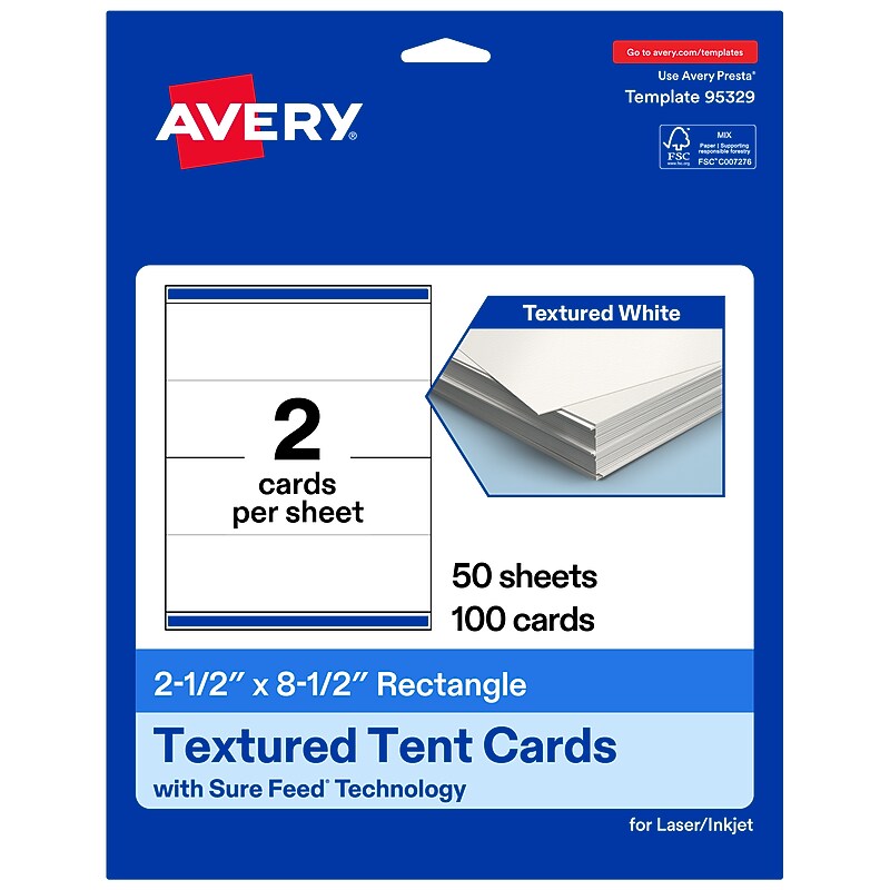 Avery Rectangle Tent Cards , 2.5" x 8.5", Textured Matte, 100 Labels/Box (95329)