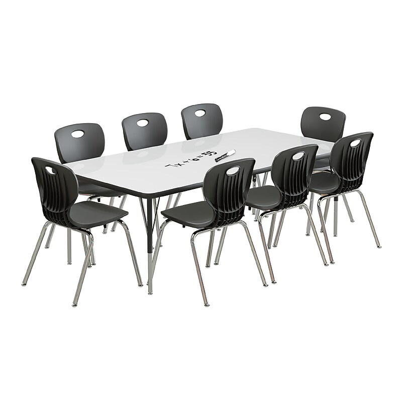 Correll Rectangular Activity Table Set, 72" x 36", Height Adjustable, Frosty White (AP1-A3672DEREC-80-09-09-8-18)