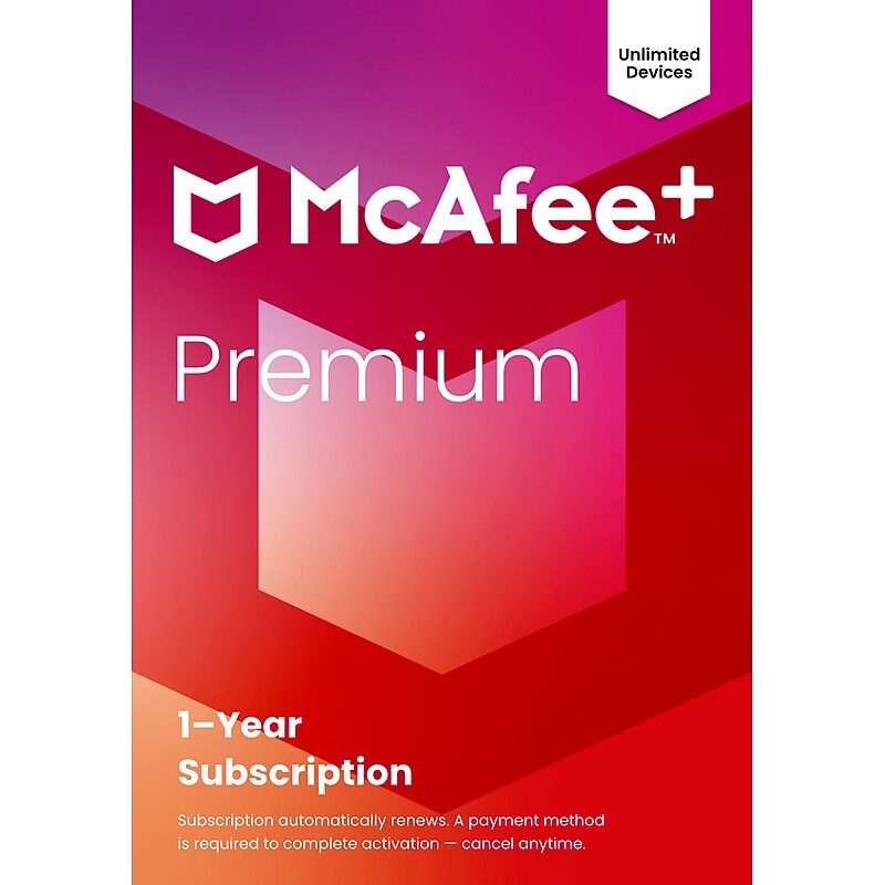 McAfee+ Premium Individual Antivirus for Unlimited Devices, Windows/macOS/Android/iOS/ChromeOS, Product Key Card (MPP51ESTURPIW)