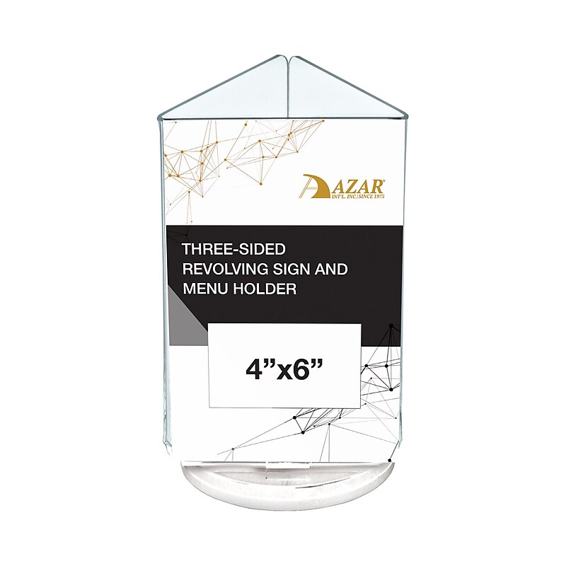 Azar Displays 4" x 6" Three-Sided Revolving Sign and Menu Holder, Top Loading, White Acrylic (193726-WHT)