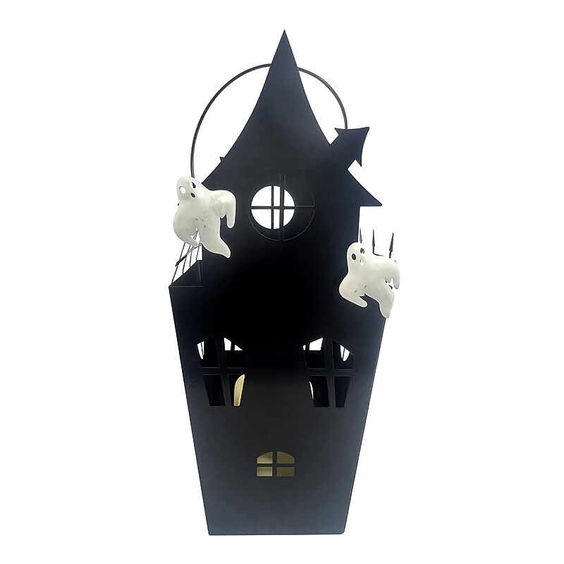 Haunted Hill Farm 1.3-Ft. LED Haunted House Decoration, Indoor & Covered Outdoor, Battery-Operated, Black (HHMT015HOUSE-BLK)