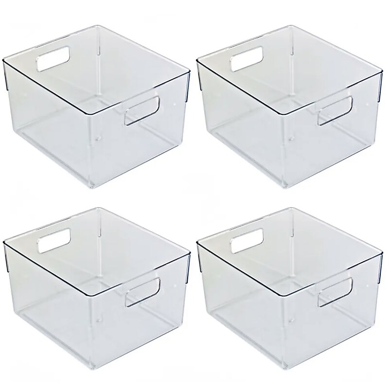 Azar Small Plastic Storage Bin with Handles, 5.12" x 7.75"x 6.25", Clear, 4/Pack (556742-4PK)