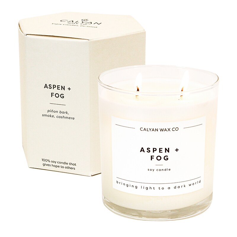 Calyan Wax Co. 2-Wick Clear Glass Tumblers Aspen + Fog Scent 2-Wick Soy Glass Jar Candle, 8.8 oz. (11TUMAF)
