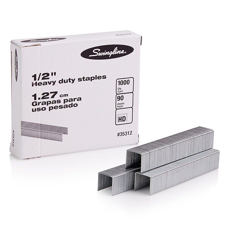 Swingline Premium Heavy Duty Staples, 1/2" Length, 100/Per Strip, 1,000/Box (35312)