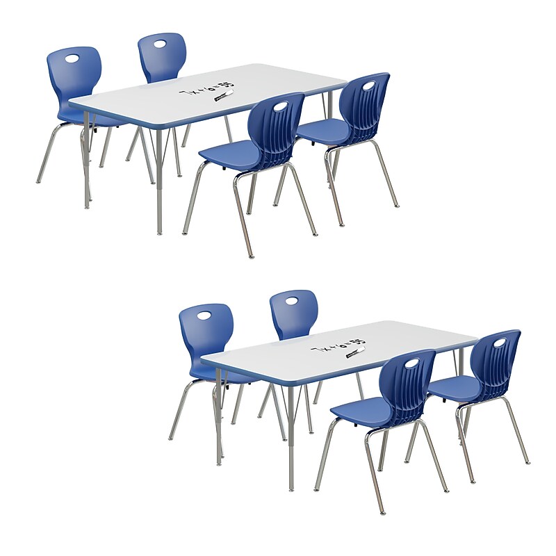 Correll Rectangular Activity Table Set, 60" x 30", Height Adjustable, Frosty White (AP2-A3060DEREC-80-14-37-8-18)