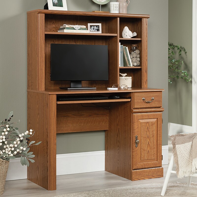 Sauder Select 43"W Computer Desk with Hutch, Carolina Oak (401353)