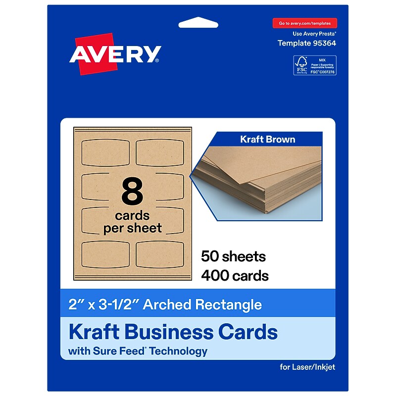 Avery Arched Rectangle Business Cards, Matte Kraft Brown, 400/Pack (19479398958)
