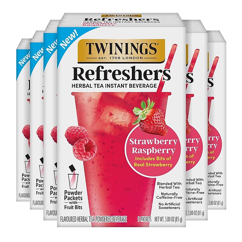 Twinings Strawberry Raspberry Refresher Powder Drink Mix, 5 Packets/Box, 6/Boxes (TNA56046)
