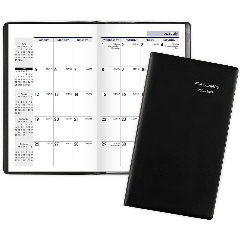 2026-2027 AT-A-GLANCE DayMinder 3.5" x 6" Academic Monthly Planner, Faux Leather Cover, Black (AY53-00-27)