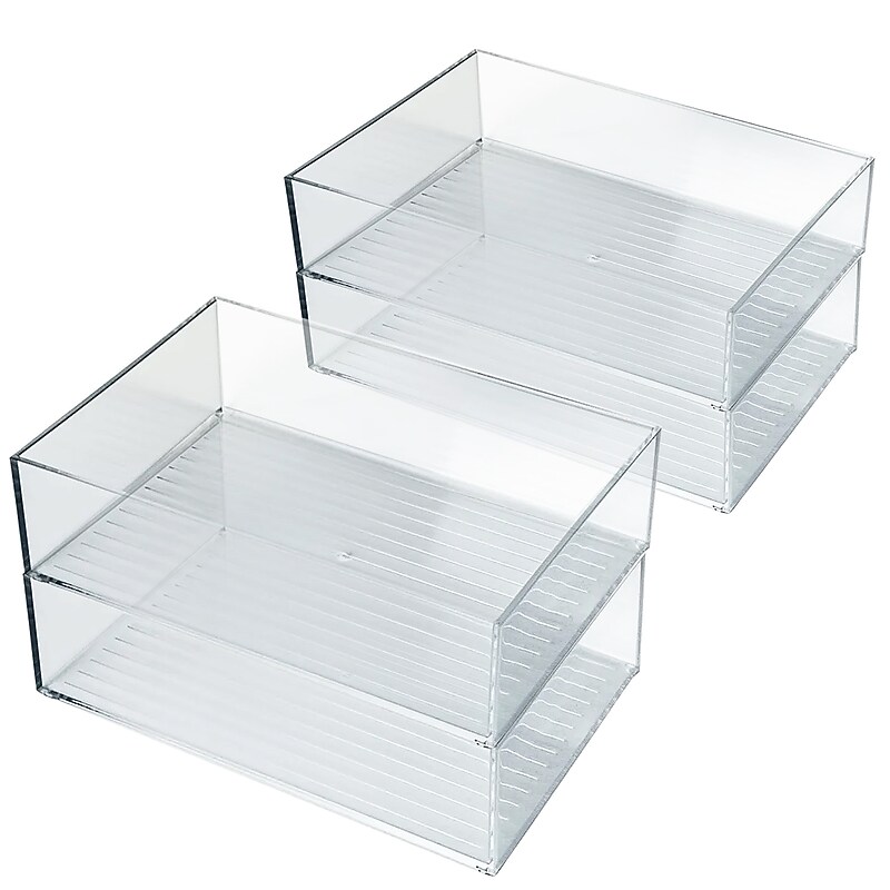Azar Large Stackable Plastic Storage Bin, 2.5" x 8.62"x 6.5", Clear, 4/Pack (556735-4PK)