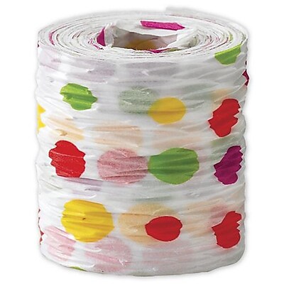 1 1 2 x 25 yds. Crinkle Paper Fun Dots Ribbon White