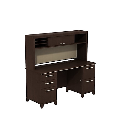 Bush Enterprise Double Pedestal Desk with Hutch Mocha