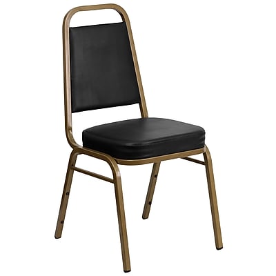 Flash Furniture Hercules Trapezoidal Back Stacking Banquet Chair Black Vinyl 2.5 Seat Gold Frame FDBHF1AGBK