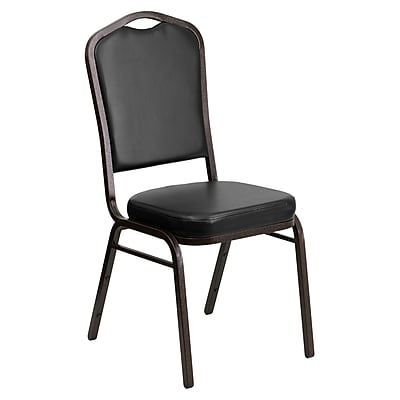 Flash Furniture Hercules Series Crown Back Stacking Banquet Chair Black Vinyl 2.5 Seat Gold Vein Frame FDC01GVBKVY