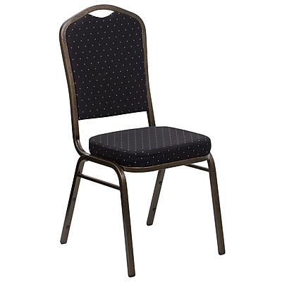 Flash Furniture Hercules Crown Back Stacking Banquet Chair Black Patterned Fabric 2.5 Seat Gold Vein Frame FDC01GVS0806