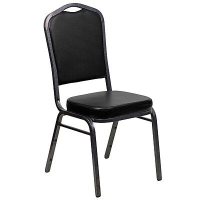 Flash Furniture Hercules Series Crown Back Stacking Banquet Chair Black Vinyl 2.5 Seat Silver Vein Frame FDC01SVBKVY