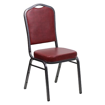 Flash Furniture Hercules Series Crown Back Stacking Banquet Chair Burgundy Vinyl Silver Vein Frame FDC01SVBURGVY