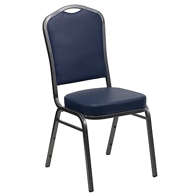 Flash Furniture Hercules Series Crown Back Stacking Banquet Chair Navy Vinyl 2.5 Seat Silver Vein Frame FDC01SVNY