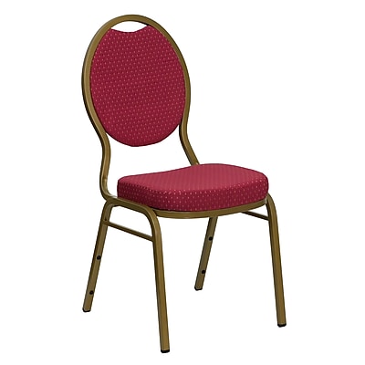 Flash Furniture Hercules Series Teardrop Back Stacking Chair Patterned Burgundy 2.5 Seat Gold Frame FDC04AG2804