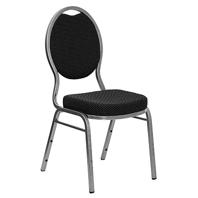 Flash Furniture Hercules Black Pattern Fabric Teardrop Back Stacking Banquet Chair 2.5 Seat Silver Vein Frame FDC04SVS076