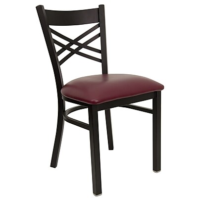 Flash Furniture HERCULES Series Black X Back Metal Restaurant Chair Burgundy Vinyl Seat 4 Pack
