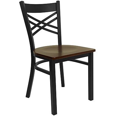 Flash Furniture Hercules X Back Metal Restaurant Chair Black with Mahogany Wood Seat XU6FOBXBKMAHW