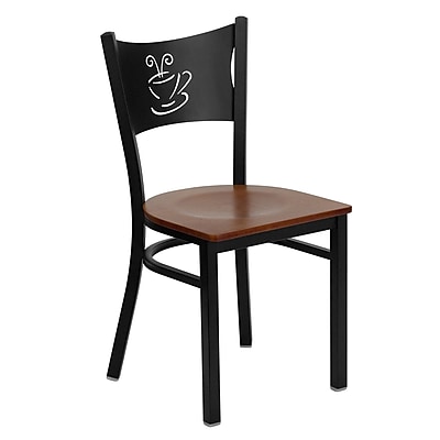 Flash Furniture Hercules Series Coffee Back Metal Restaurant Chair Black with Cherry Wood Seat XUDG6099COFCHYW