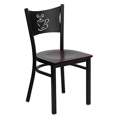 Flash Furniture Hercules Black Coffee Back Metal Restaurant Chair Mahogany Wood Seat XUDG6099COFMAHW
