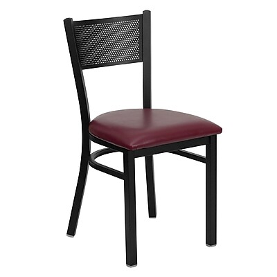 Flash Furniture HERCULES Series Black Grid Back Metal Restaurant Chair Burgundy Vinyl Seat 4 Pack