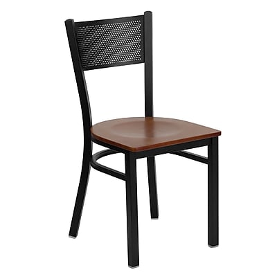 Flash Furniture Hercules Series Black Grid Back Metal Restaurant Chair Cherry Wood Seat XUDG615GRDCHYW