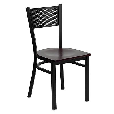 Flash Furniture Hercules Series 18 Black Grid Back Metal Restaurant Chair Mahogany Wood Seat XUDG615GRDMAHW