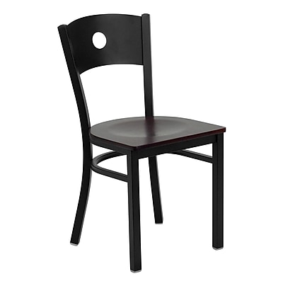 Flash Furniture Hercules Series Circle Back Metal Restaurant Chair Black with Mahogany Wood Seat XUDG6019CIRMAHW