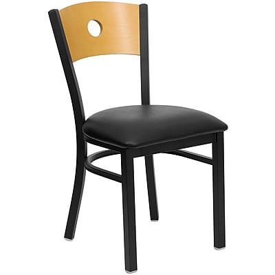 Flash Furniture Hercules Series Black Circle Back Metal Restaurant Chair Natural Wood Back Black Vinyl Seat XUDG6F2BCIRBLKV