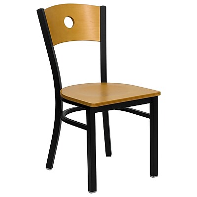 Flash Furniture HERCULES Series Black Circle Back Metal Restaurant Chair Natural Wood Back Seat 4 Pack