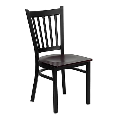 Flash Furniture Hercules Series 17.25 Black Vertical Back Metal Restaurant Chair Mahogany Wood Seat XUDG6Q2BVRTMAHW