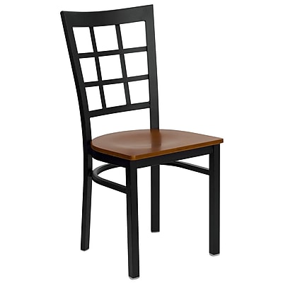 Flash Furniture HERCULES Series Black Window Back Metal Restaurant Chair Cherry Wood Seat 16 Pack