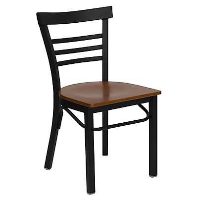 Flash Furniture Hercules Ladderback Metal Restaurant Chair Black with Cherry Wood Seat XUDG6Q6B1LADCYW