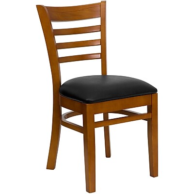 Flash Furniture Hercules Series Ladder Back Wooden Restaurant Chair Black Vinyl Seat Cherry Finish XUDGW5LADCHYBKV