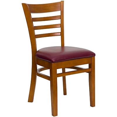 Flash Furniture Hercules Ladderback Wood Restaurant Chair Cherry Finish with Burgundy Vinyl Seat XUDGW5LADCHYBUV