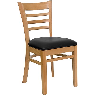 Flash Furniture Hercules Ladder Back Wooden Restaurant Chair Natural Wood Finish with Black Vinyl Seat XUDGW5LADNATBKV