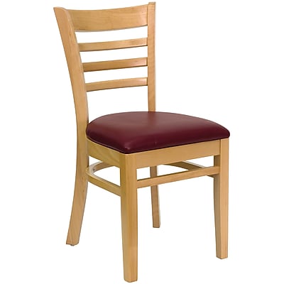 Flash Furniture Hercules Series Wood Ladderback Restaurant Chair Natural Finish with Burgundy Vinyl Seat XUDGW5LADNATBUV