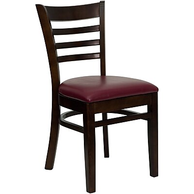 Flash Furniture HERCULES Series Walnut Wood Ladder Back Restaurant Chair Burgundy Vinyl Seat 16 Pack