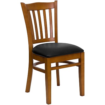 Flash Furniture Hercules Series Cherry Finished Vertical Slat Back Wood Restaurant Chair Black Vinyl Seat XUDGW08VRTCYBKV