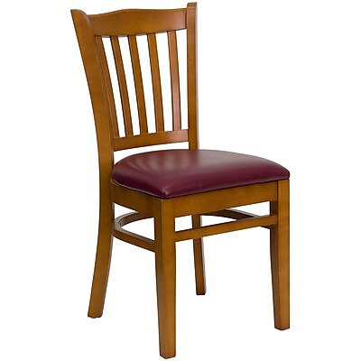 Flash Furniture Hercules Series Cherry Finish Vertical Slat Back Wood Restaurant Chair Burgundy Vinyl Seat XUDGW08VRTCYBUV