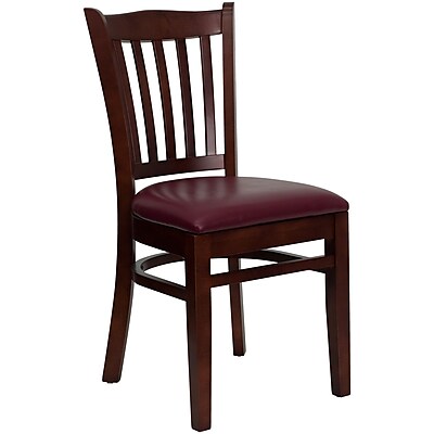 Flash Furniture Hercules Series Wooden Vertical Slat Back Restaurant Chair Mahogany Finish with Burgundy Vinyl Seat